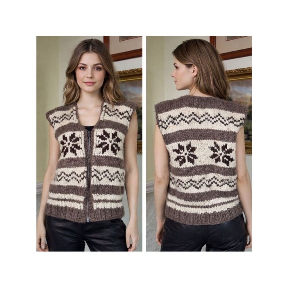 Authentic 100% Wool Cowichan Sweater Zippered Vest